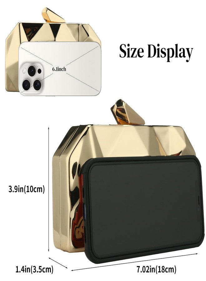 Simcat Women Geometric Lattice Pattern Metal Evening Bag Bridal Prom Crossbody Bag Party Clutch Wedding Purse with Chain (Gold) - Image 5